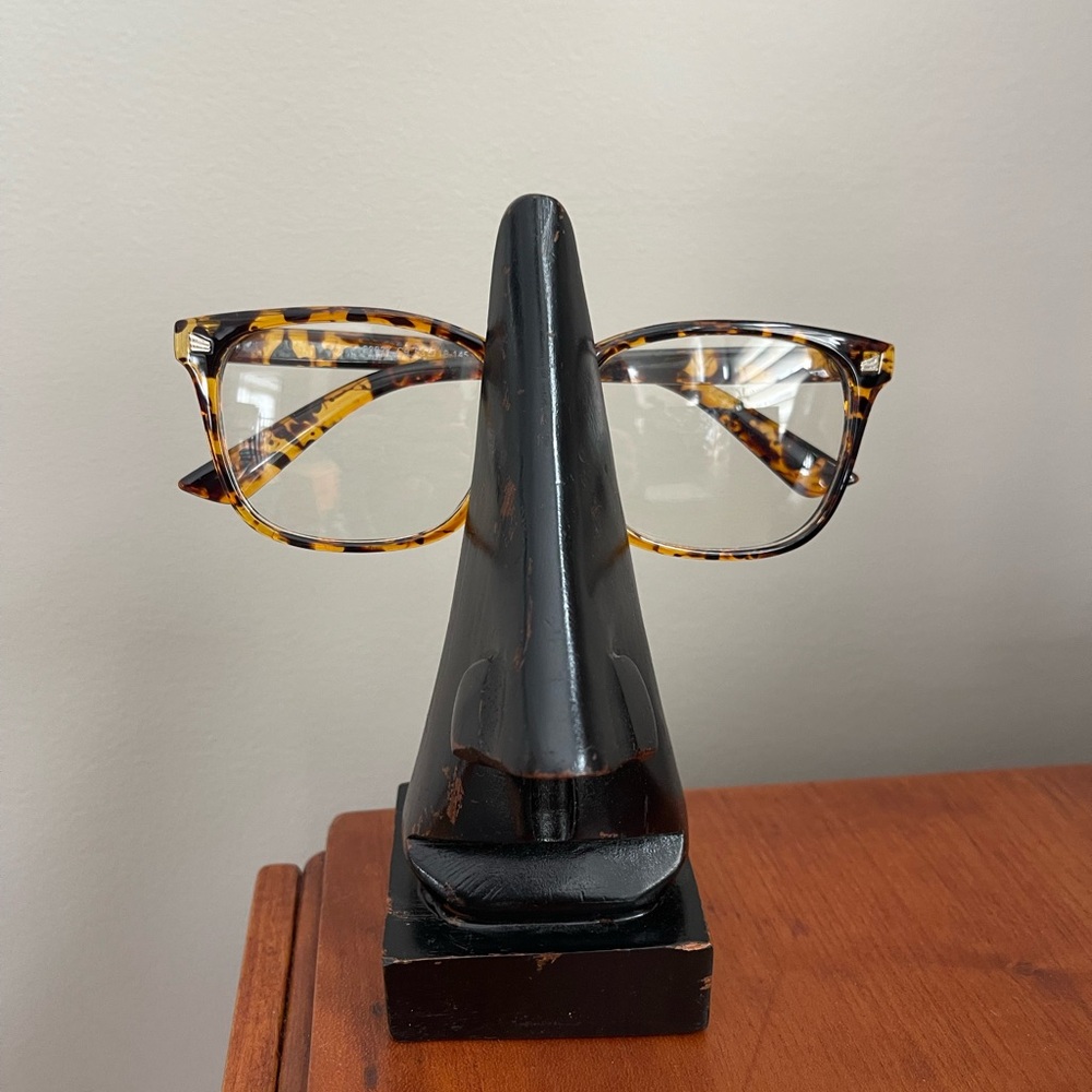Vintage Hand Carved Wooden Nose Glasses Stand, Eyeglass Holder